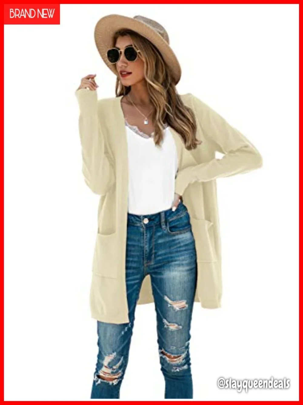 Long Sleeve Open Front Knit Cardigan with Pockets Oversized